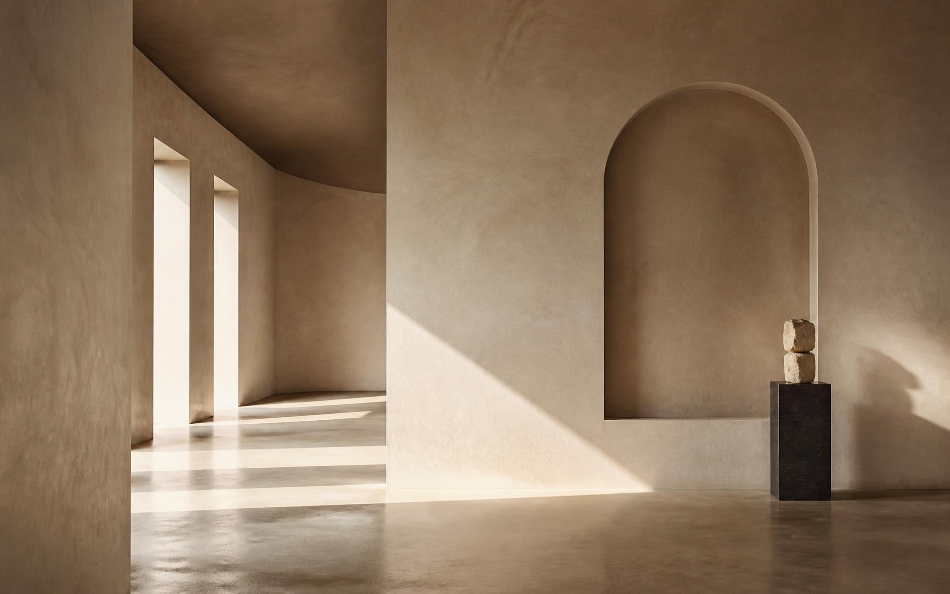 Handgestucte wand met natuurlijk daglicht in een tijdloos interieur